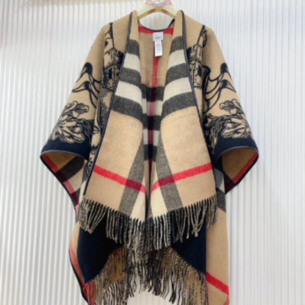 Burberry Cape Pashmina Check Cashmere Womens Beige - Picture 2 of 6